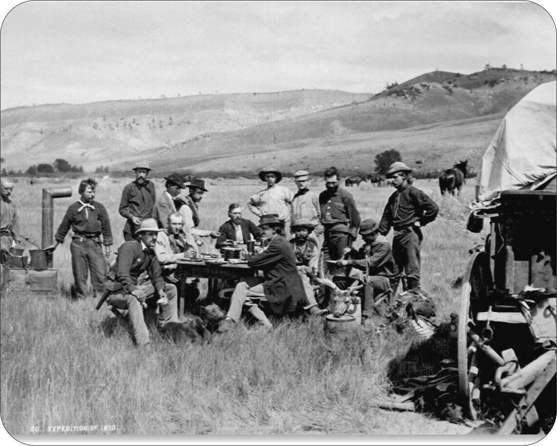 Old West Cowboy Chuckwagon Lunch Time on the Grass AI Drawing Great ...