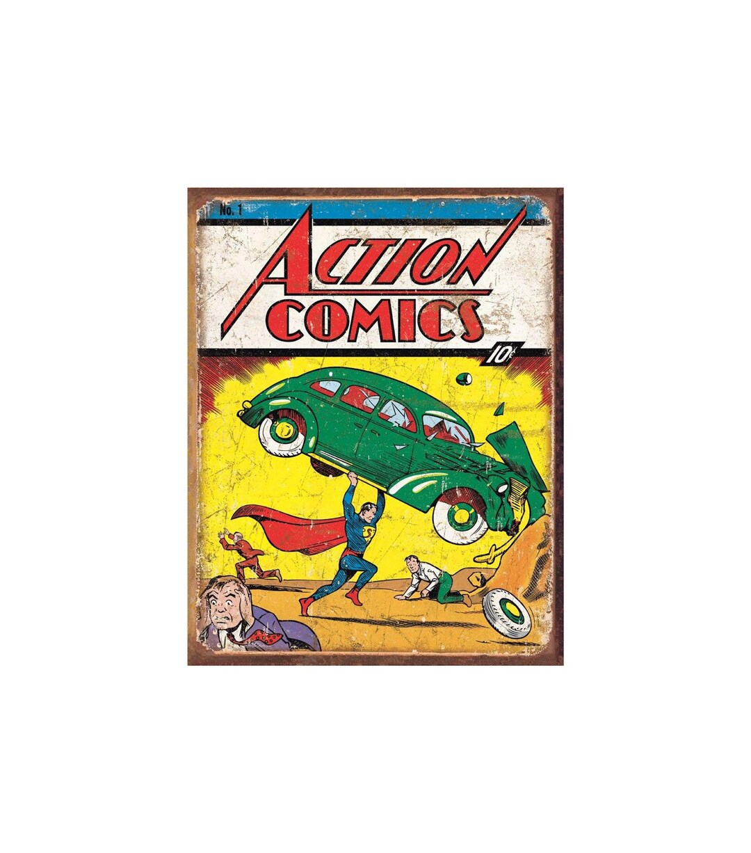 8 X 12 Vintage Tin Sign Actioncomic Book 1939 S Old Metal Sign 1940s ...