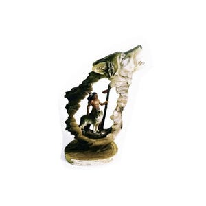 Mini Indian Sculpture Native Indian Under Wolf carving  Old West theme Western decor  Mini Sculpture 7.5 Inches Tall