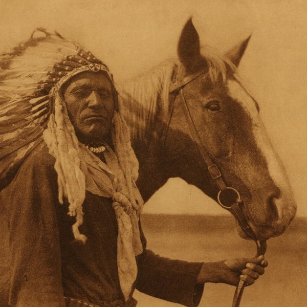 Native American Indian Blackfoot Chief Finery Sepia Tone 8 x 10 photo On Fuji Film