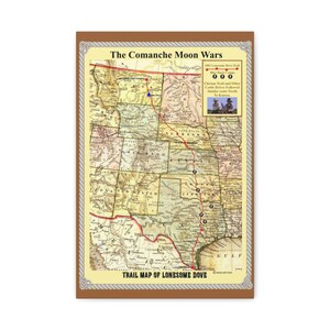 Loneosme dove Cattle Drive Trail kaart canvas wrap vintage kaart muurkunst, Comanche Moon Wars Home decor, rustieke woonkamer artwork