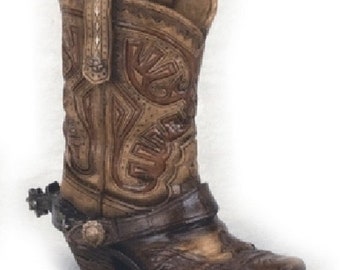 Botte de cowboy avec stylet éperon sculpture porte-crayon décoration thème western Far West