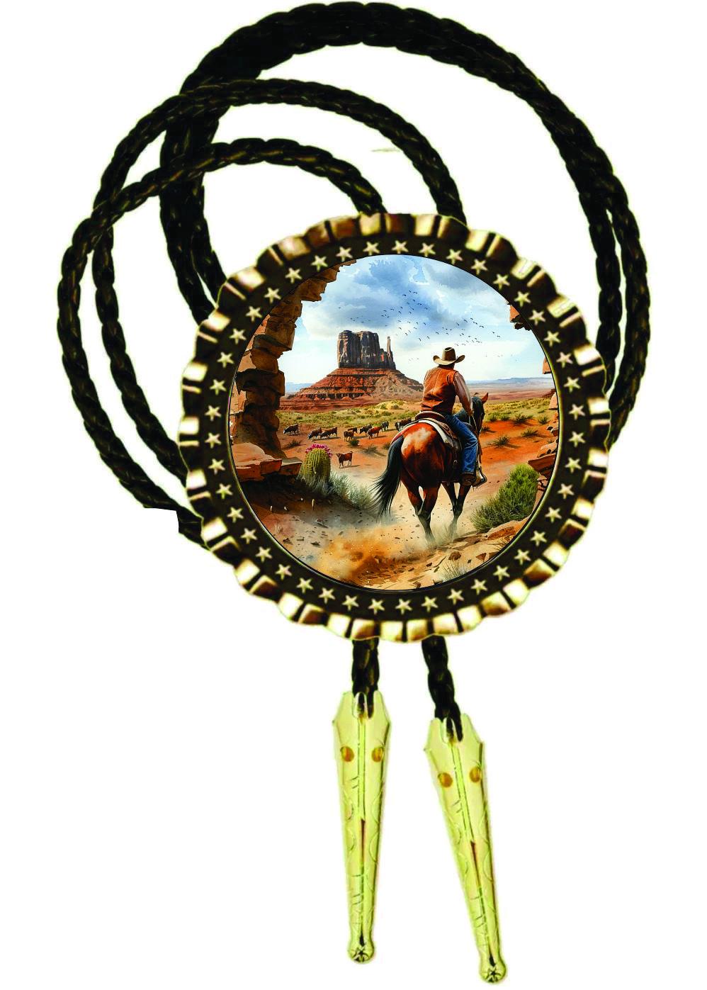 Arizono Cowboy on Horseback Bolo Tie Photo Art All Brass Necktie Bolo ...