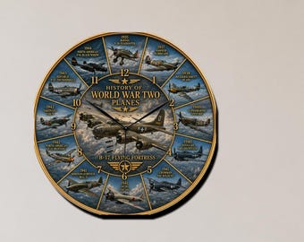 History of WWII Planes Wall Clock Stunning Art Battles B1 B17 B29