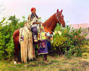 ネイティブアメリカンインディアン女性乙女馬に乗る写真墓石8 x 10