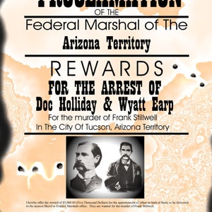 8 x 10 Poster Most Wanted Wyatt Earp and Friends Doc Holliday Jesse James