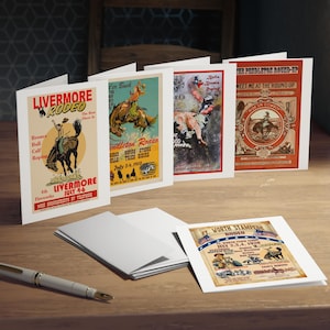 Vintage Rodeo Poster 5 Grußkarten - Western Thema, perfekt für Feiern, Geburtstag einzigartiges 5er-Pack Set, Cowboy Karten