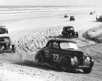 Stock Car Racing on the  sandy beaches of Daytona Florida 1950s  8  x 10 Photo on Fuji film gloss paper