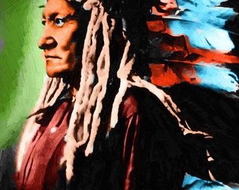 Mese della storia nera, Capo indiano nativo americano, Toro Seduto, dipinto a olio 16 x 20