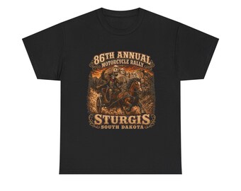 Sturgis Motorcycle Rally 2026 Art T Shirt  Old West Skeleton Skull Mt Rushmore