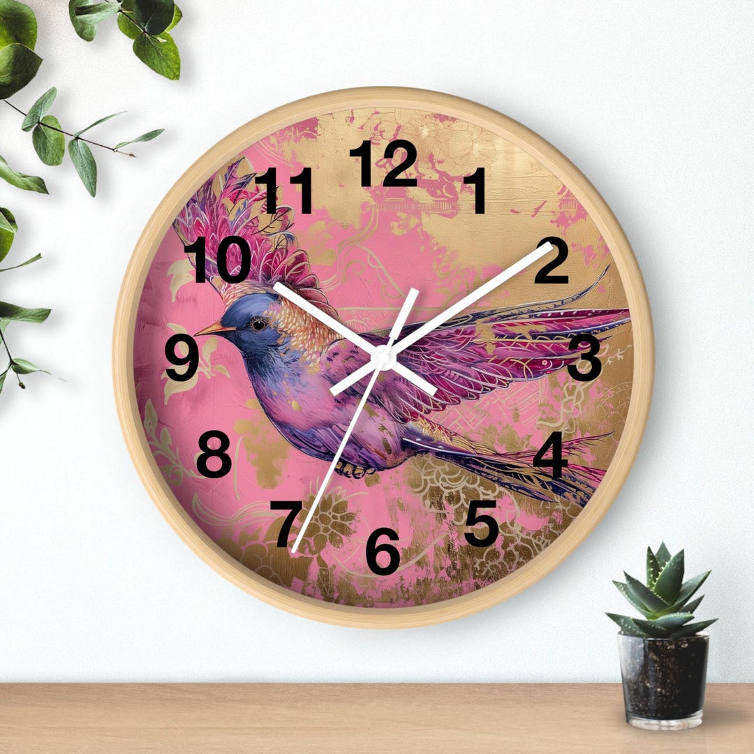 Hummingbird Art Wall Clock All Wood Frame Wildlife Birds Wilderness Art ...