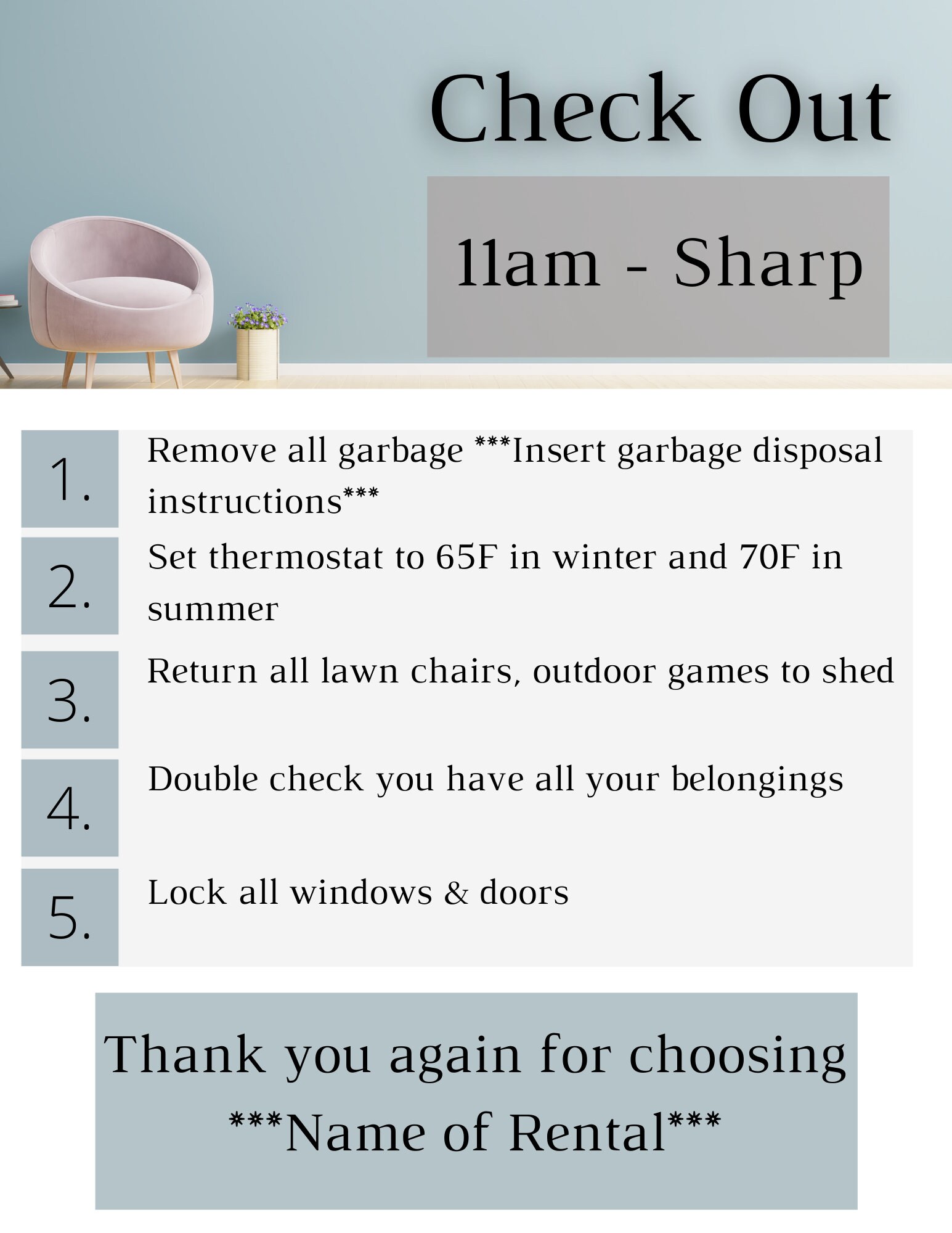 Check Out Checklist for Short Term Rental Etsy