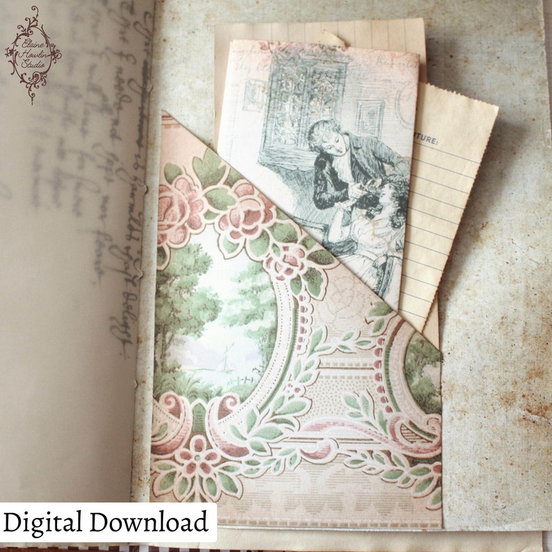 Jane Austen Vintage Pockets and Mini Folders for Reading Journals, Junk Journaling, Scrapbooks, Shabby Chic, Cottagecore image 4