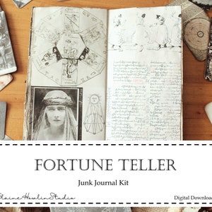 Fortune Teller Junk Journal Kit, Occult, Digital, Download, Vintage, Grunge, Rustic, Scrapbook, Ephemera