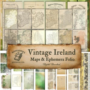 Cartes anciennes vintage éphémères et folio d'Irlande | Téléchargement numérique, kit de journal indésirable, histoire de l'Irlande, cartes de journalisation, jour de la Saint-Patrick