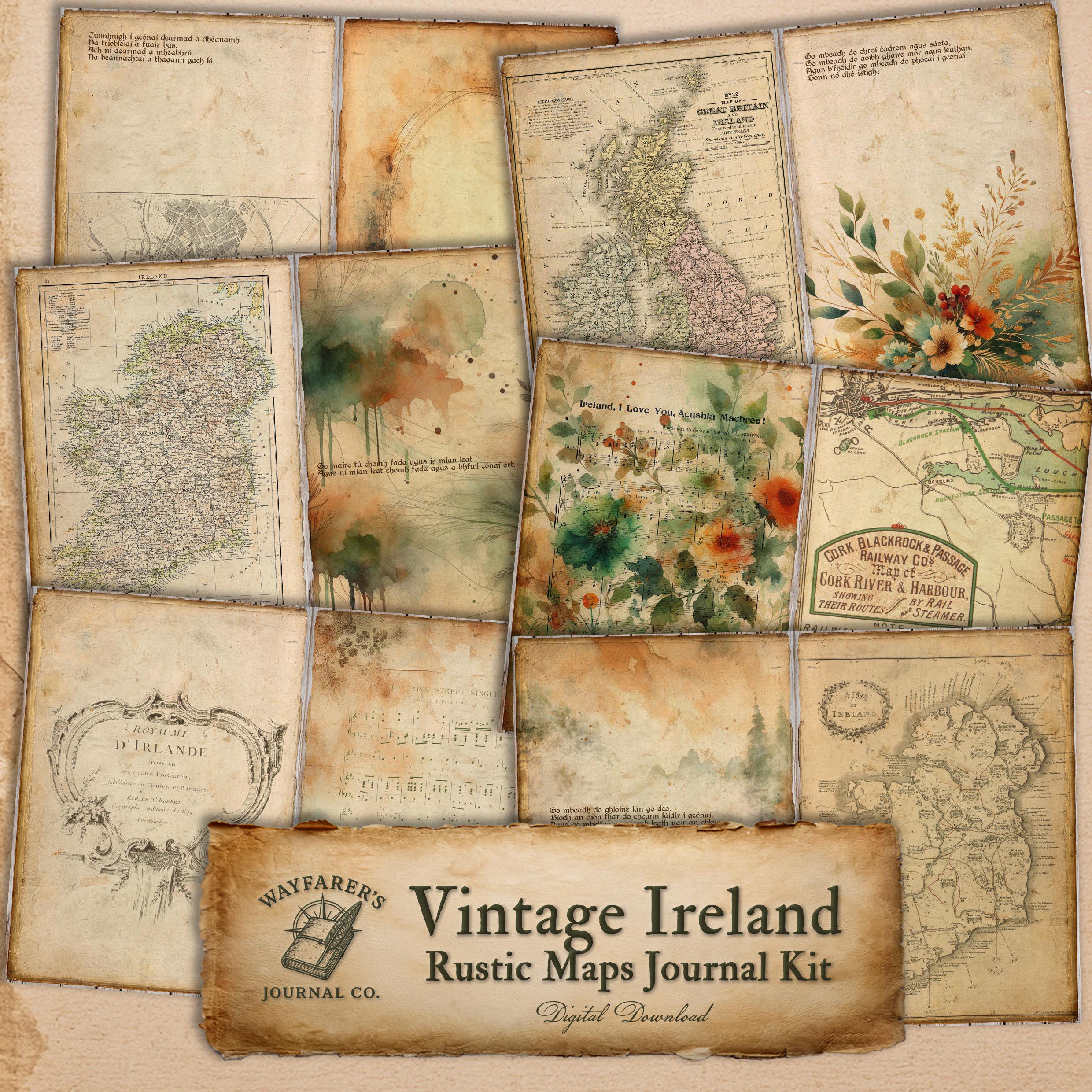 Rustic Irish Map Irish Vintage Maps Journal: Preserving Ireland's Rich History With a ...