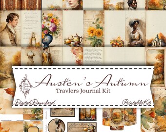 Austen's Autumn Travelers Journal Kit, Digital Download, Printable, Vintage, Fall, Rustic,