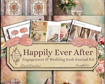 Happily Ever After Engagement & Wedding Junk Journal Kit, Digital Download, Printable, Shabby Chic, Boho, Vintage, Marriage, Romance, Love