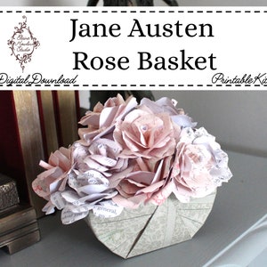 Jane Austen Paper Rose Basket Printable Kit, Shabby Chic, Cottagecore, Decor, DIY, Digital Download