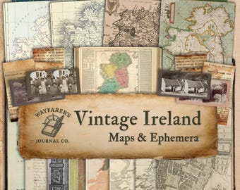 Lote de efímeras de Irlanda vintage: Mapas antiguos, Día de San Patricio (Descarga digital)