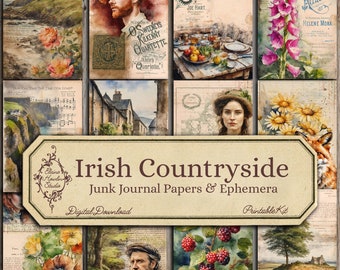 Irish Countryside Junk Journal Kit, Digital Download, Printable, Vintage, Rustic, Celtic, Watercolour, Paper, Castles