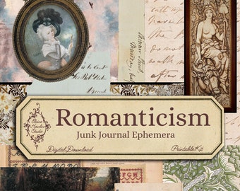 Romanticism Junk Journal Ephemera, Digital Download, Printable Kit, Antique Art, Vintage, Pre Raphaelite, 19th Century, Dark Academia