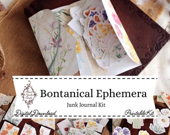 Botanical Ephemera Junk Journal Kit, Floral, Colourful, Cottagecore, Pretty, Scrapbook, Digital Download, Printable