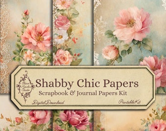 Shabby Chic Papers Collection, Digital Download, Printable, Scrapbook, Junk Journal, Lace, Pastels