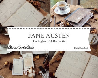 Jane Austen Reading Journal and Planner Printable Kit, Junk Journal, Digital, Cottagecore, Shabby Chic, Books, Envelopes