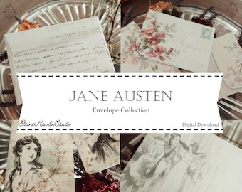 Jane Austen Envelope Collection, Shabby Chic, Botanical, Junk Journal Scrapbook, Pen Pall, Letters, Digital, Download