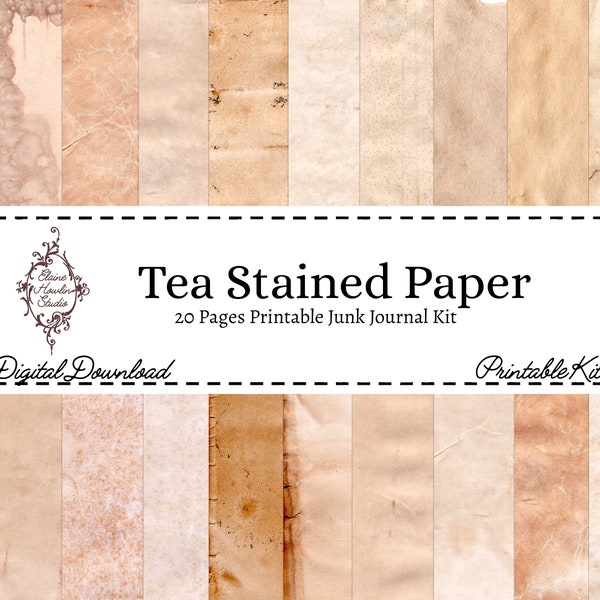 Tea Stained Papers Printable Junk Journal Kit, scrapbooking, grunge, vintage, coffee stain, digital, download