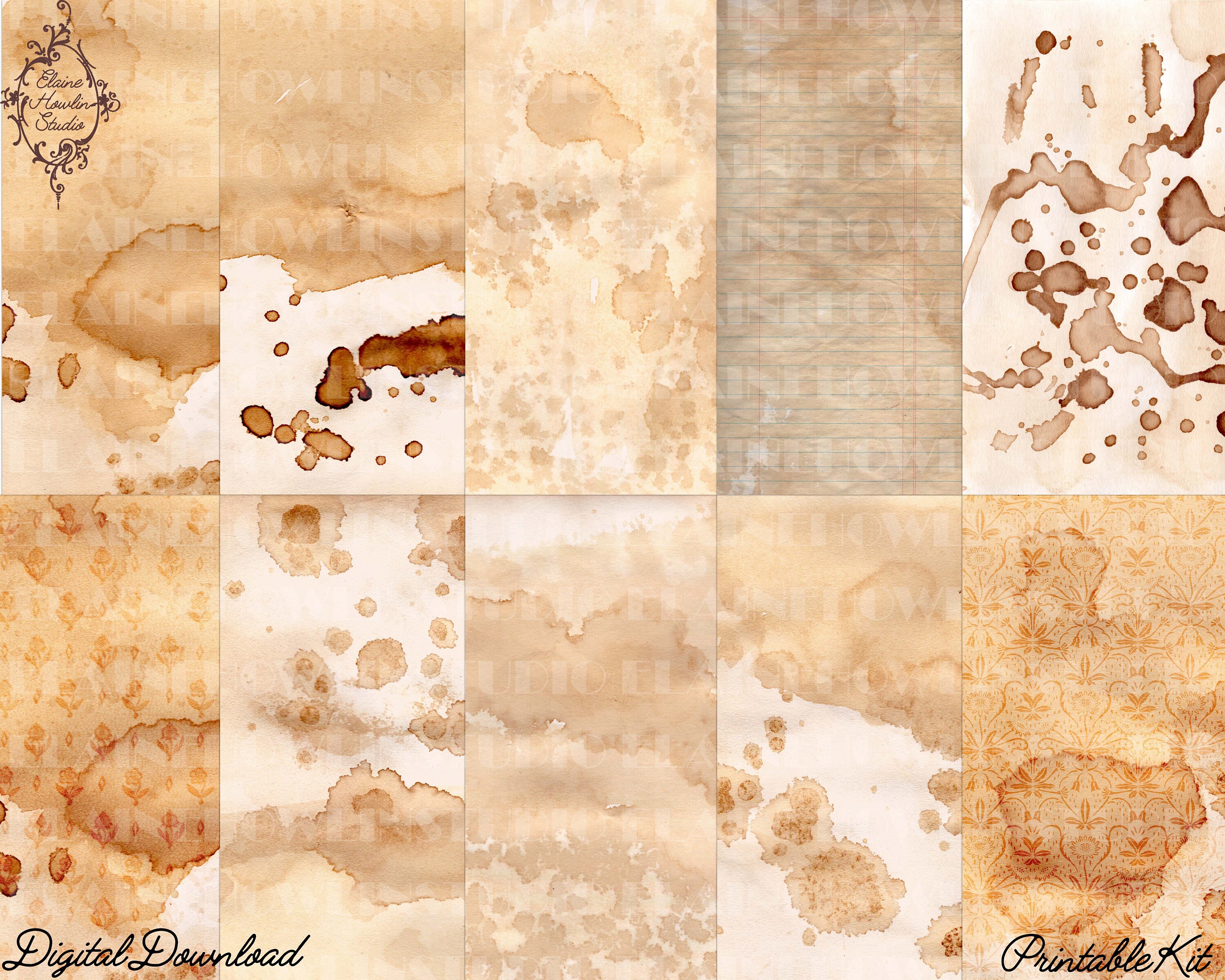 Coffee Spills and Splashes Stained Paper Printable Junk Etsy
