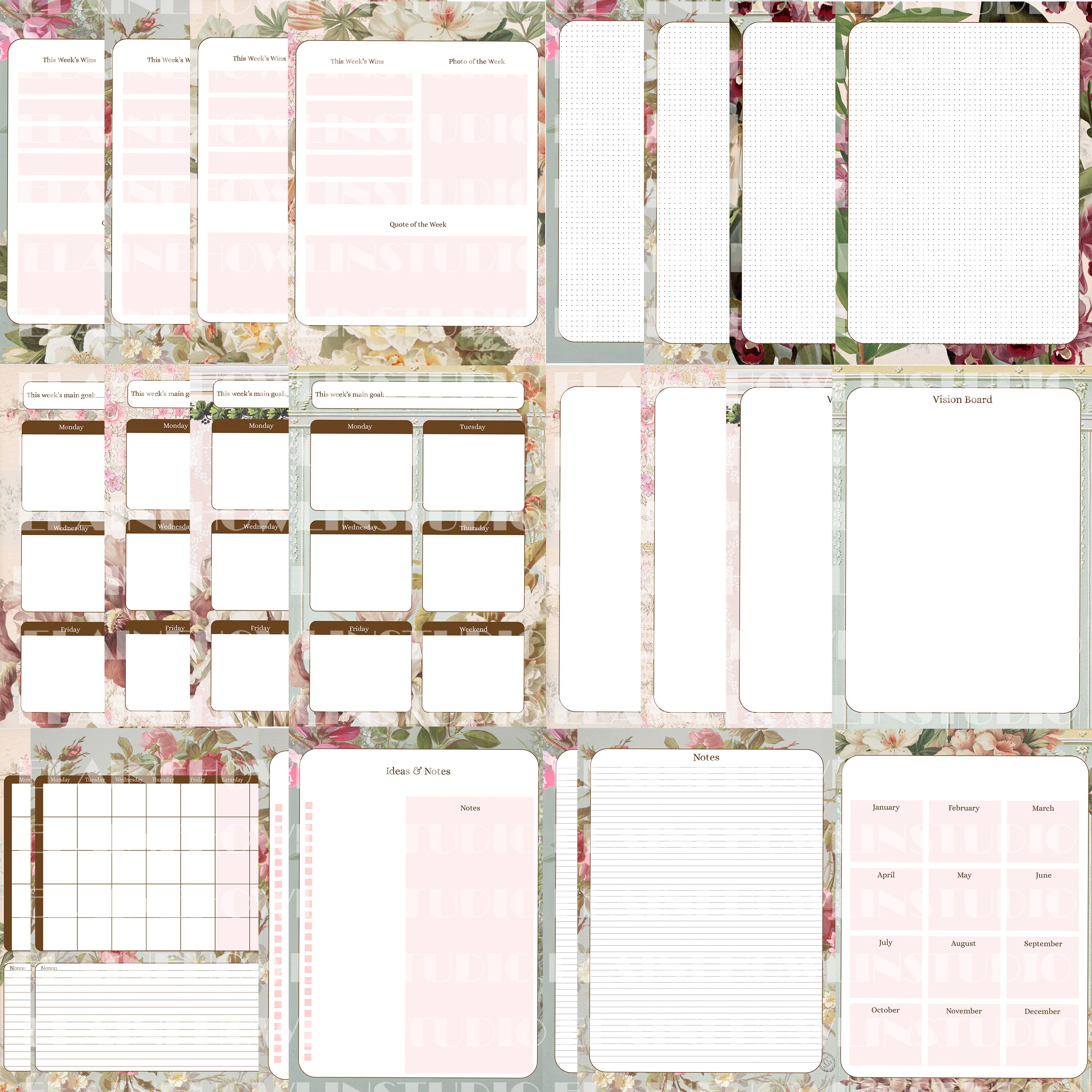 Shabby Chic Planner Printable Journal Kit Over 40 Pages for - Etsy