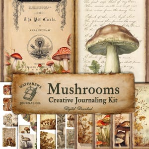 Mushrooms Creative Journaling Kit | Digital Download | Woodland and Cottagecore Elements for Creating a Fairytale Journal or Scrapbook