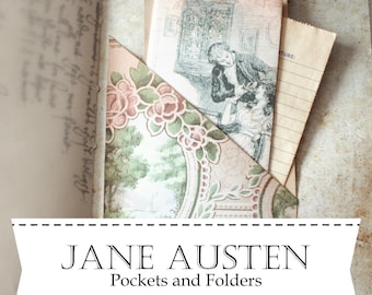 Jane Austen Vintage Pockets and Mini Folders for Reading Journals, Junk Journaling, Scrapbooks, Shabby Chic, Cottagecore