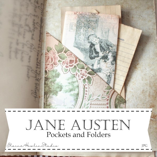 Jane Austen Vintage Pockets and Mini Folders for Reading Journals, Junk Journaling, Scrapbooks, Shabby Chic, Cottagecore