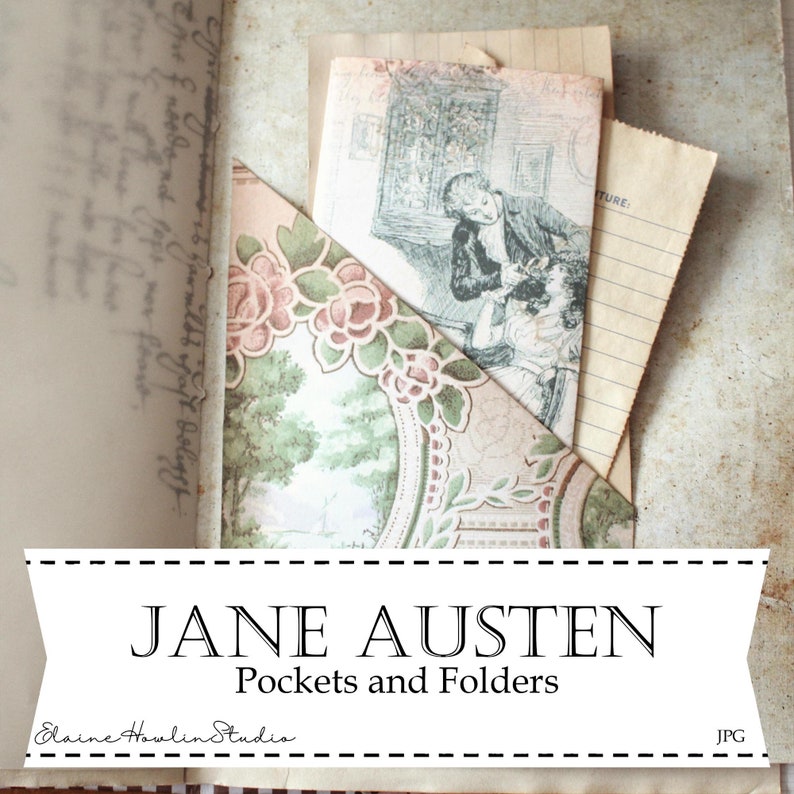 Jane Austen Vintage Pockets and Mini Folders for Reading Journals, Junk Journaling, Scrapbooks, Shabby Chic, Cottagecore image 1