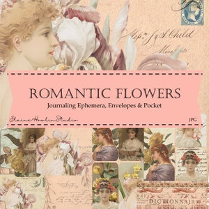 Romantic Flowers Junk Journal Kit, Shabby Chic, Cottagecore, Floral, Scrapbook, Digital Download image 1