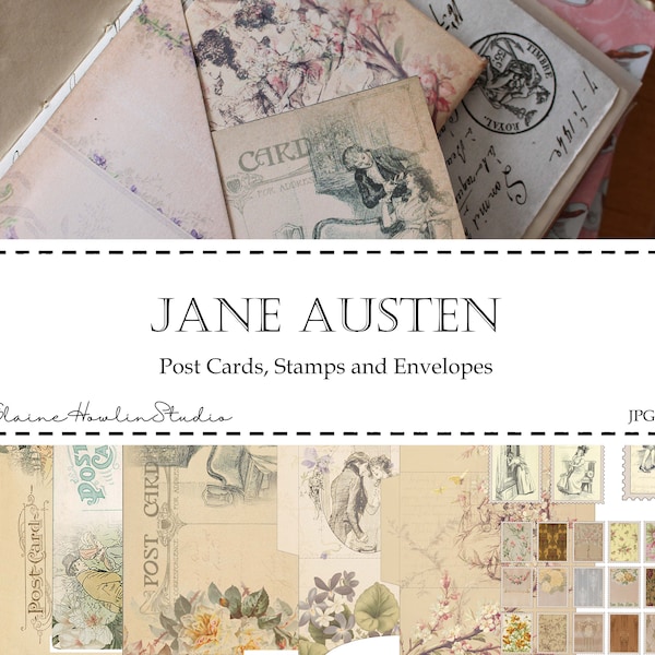 Jane Austen Digital Journal Ephemera, Cartes postales, Timbres, Enveloppes, Junk Journal, Scrapbook, Shabby Chic, Cottagecore, Livres, Télécharger