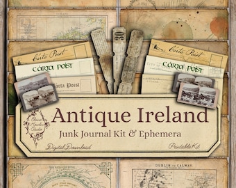 Antique Maps of Ireland Junk Journal Kit, Scrapbook Papers, Digital Download, Vintage, Rustic, St Patrick's Day