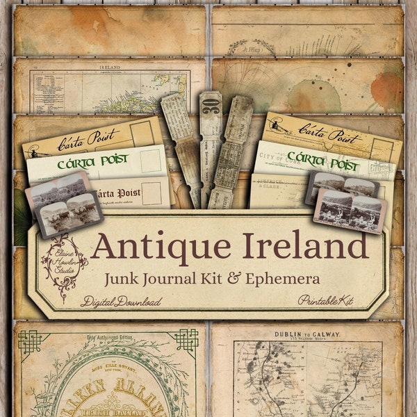 Antique Maps of Ireland Junk Journal Kit, Scrapbook Papers, Digital Download, Vintage, Rustic, St Patrick's Day