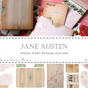 Jane Austen Pockets, Folders, Envelope, Digital, Junk Journal Kit, Scrapbook, Books, Shabby Chic, Cottagecore