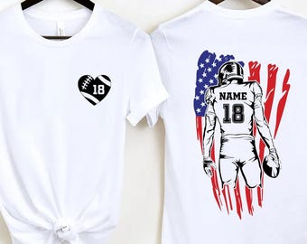 Personalized Football T-Shirt, Custom Name & Number, American Flag, Gift for Football Player