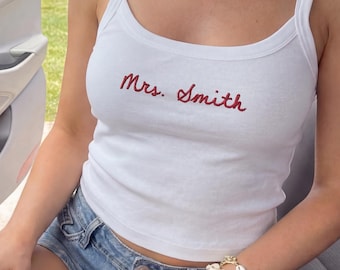 Mrs. Tank Top, Bachelorette Embroidered Tank Top, Personalized Embroidery Tee, Custom Embroidered Gift