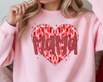 Mama Love Heart Shirt, Cute Mom Valentine's Day Gift, Pink Bows Heart Tee, Love Mama T-Shirt