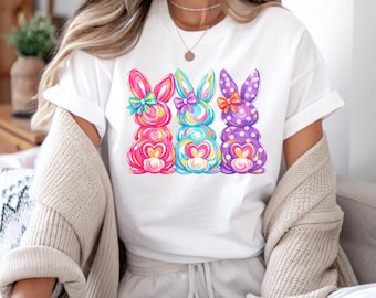 Coquette Easter Bunny T-Shirt, Preppy Bows Rabbit Tee