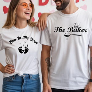 Camiseta de "Bollo en el horno", camisetas a juego con anuncio de embarazo