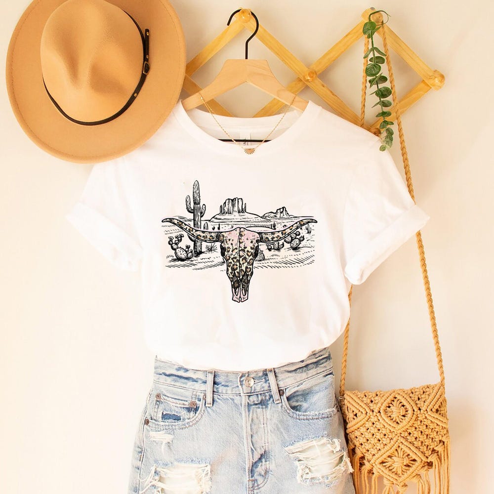 Cow Skull Shirt, Wild West Shirt, Western Shirt, Country Shirt, Western Girl Shirt, Bull Skull Shirt, Country Girl Shirt, Cactus Shirt Casualteetrends