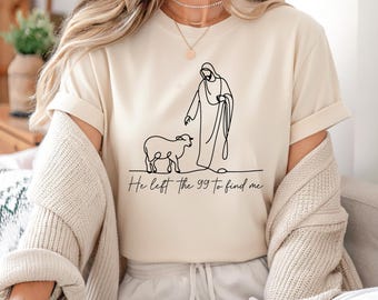 He Left the 99 Shirt, Lost Sheep Christian Tee, Minimalist Jesus Line Art, Faith Apparel