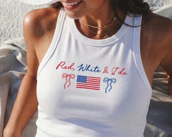 4th OfJuly Bachelorette Racer Tank Crop, Red, White & I Do Strap Baby Tee, Bachelorette Tanks, Bridesmaid Gifts, Bachelor Party Crops